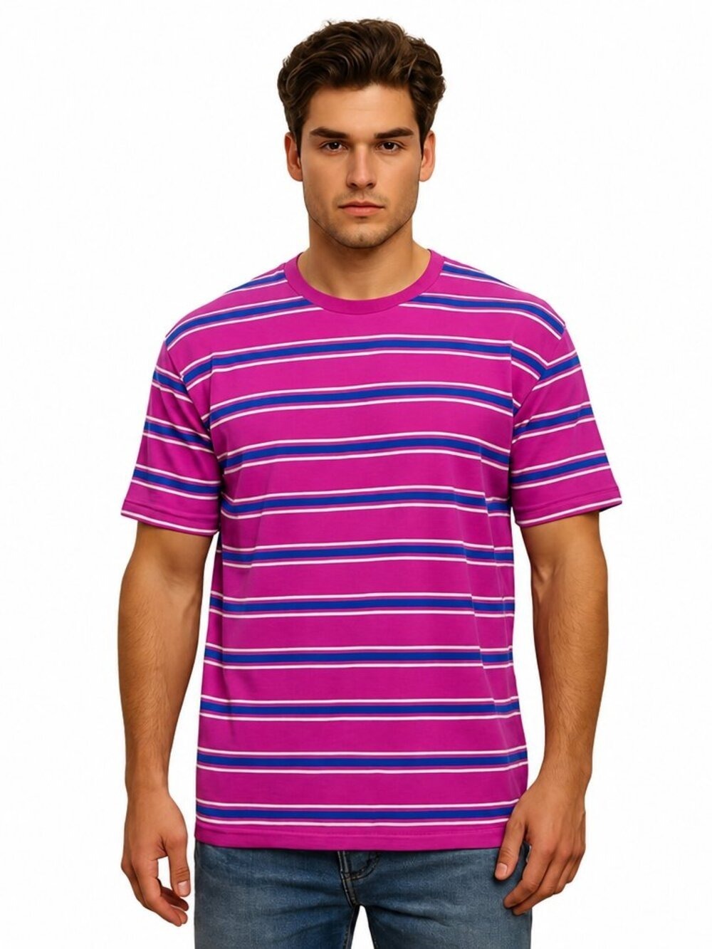 Cremieux XL Magenta Stripe Tee | Soft Cotton Crewneck Streetwear Style